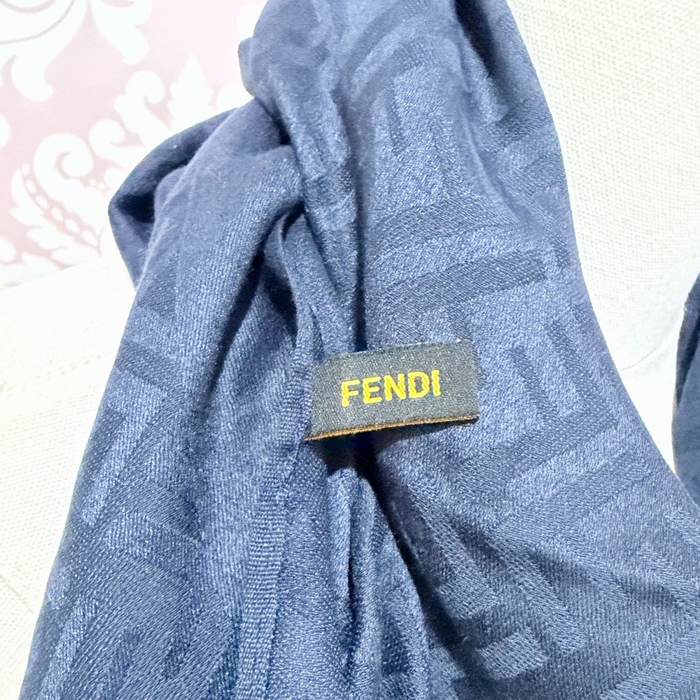 Fendi FF Logo Navy Blue Scarf 
Silk & Cashmere - Picture 7 of 7